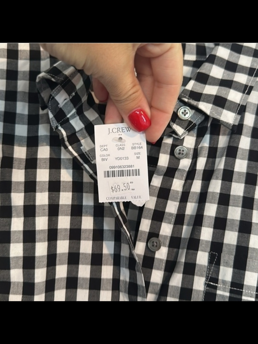 J. Crew Black and White Gingham Button-Down Shirt - Picture 2 of 4